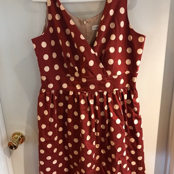 dark red polka dot dress
